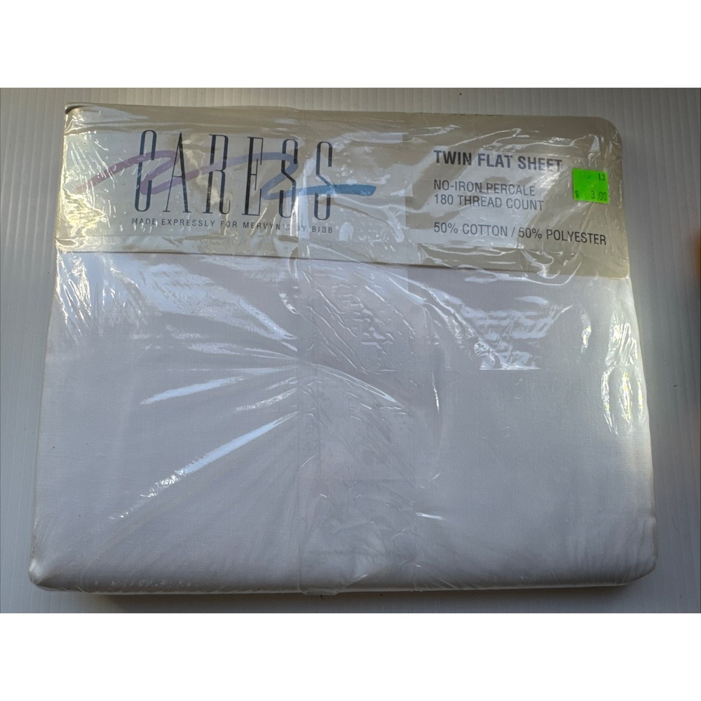 Caress Twin Flat Sheet White NEW Sealed Orig‎ Package Vintage MERVYN'S USA